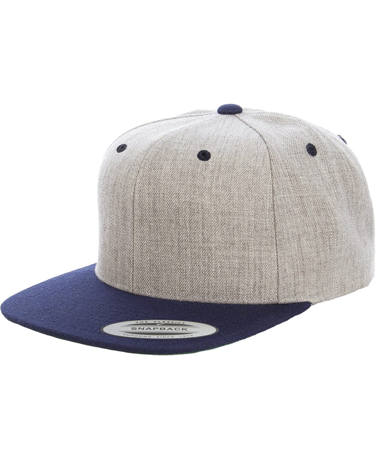 Yupoong Headwear OS / Heather/ Navy Yupoong 6089MT: Adult 6-Panel Structured Flat Visor Classic Two-Tone Snapback