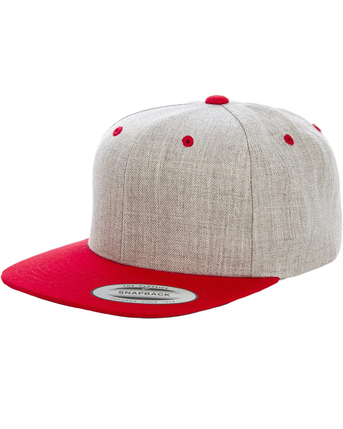 Yupoong Headwear OS / Heather/ Red Yupoong 6089MT: Adult 6-Panel Structured Flat Visor Classic Two-Tone Snapback