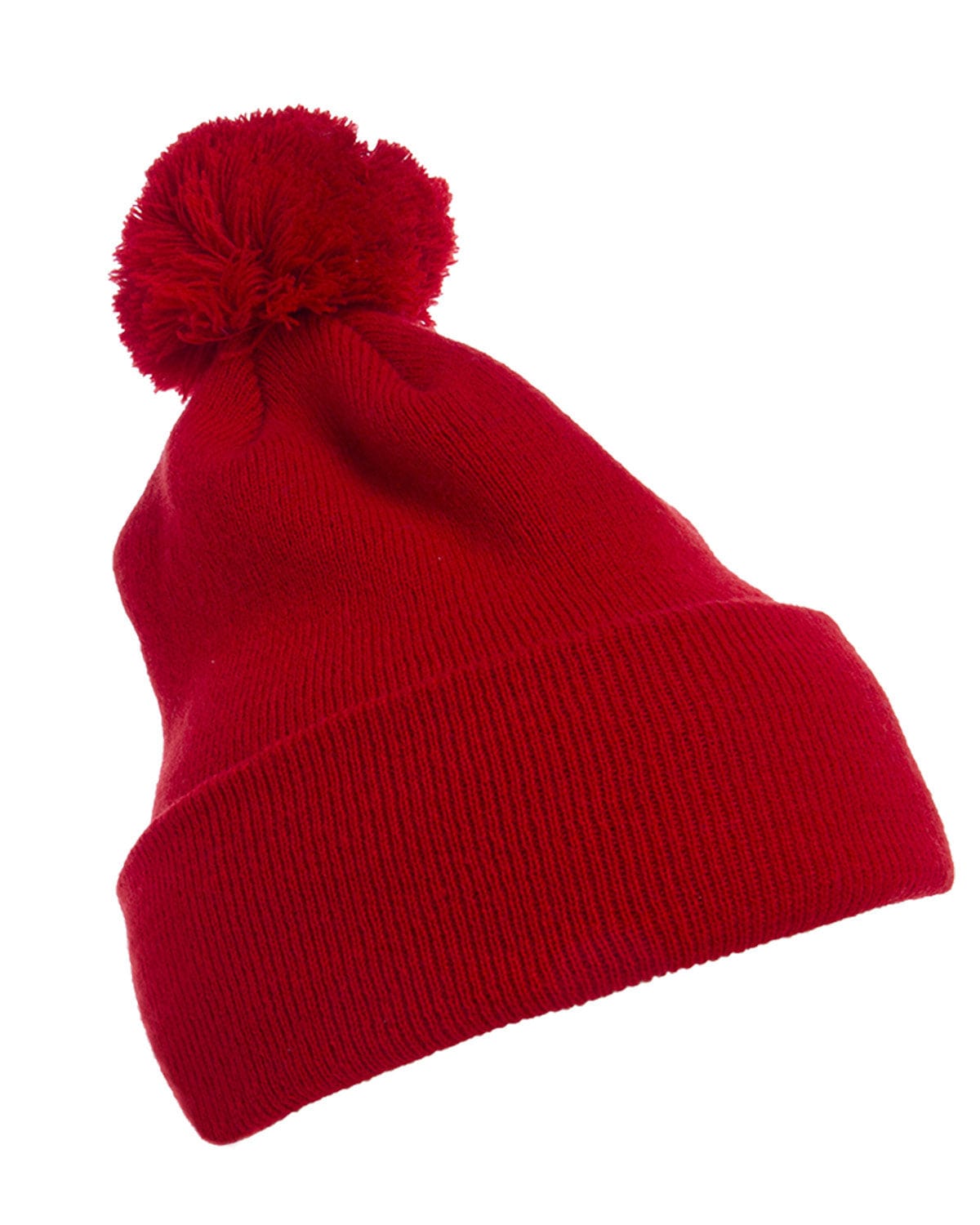 Yupoong Headwear OS / Red Yupoong 1501P: Cuffed Knit Beanie with Pom Pom Hat